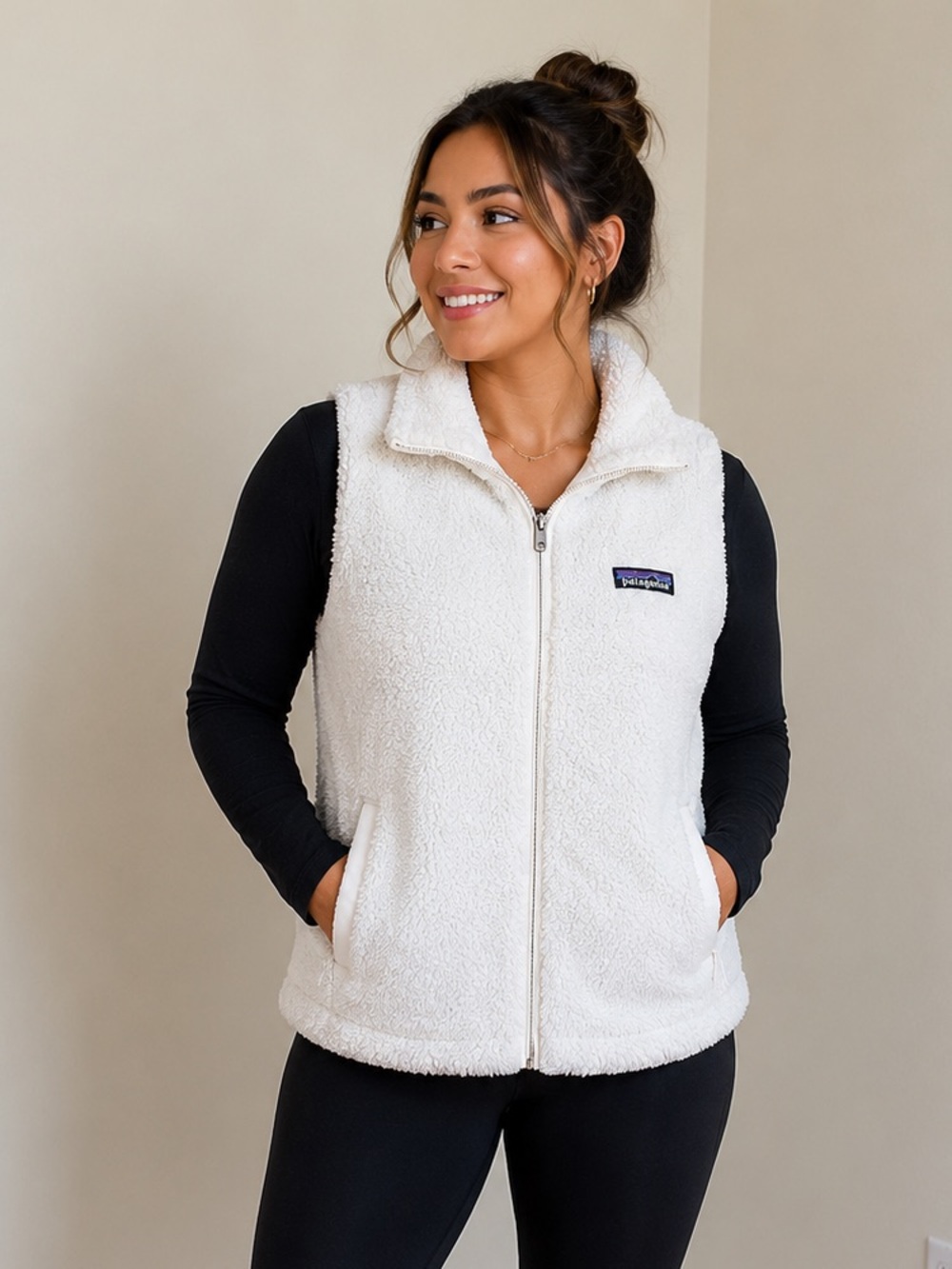 Patagonia White Los Gatos Fleece Vest Women’s Size M Full Zip Sherpa